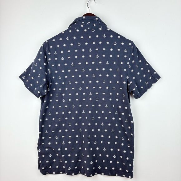 J Crew Mercantile Nautical Shirt Men's Navy Blue Golf Polo White Anchors Ships M - Picture 3 of 4